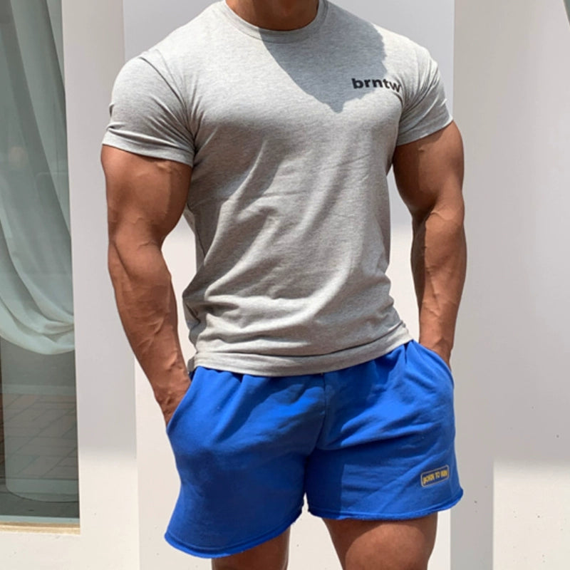 Men's Stretch Cotton Equipment Fitness Short-Sleeved Sports T-shirt