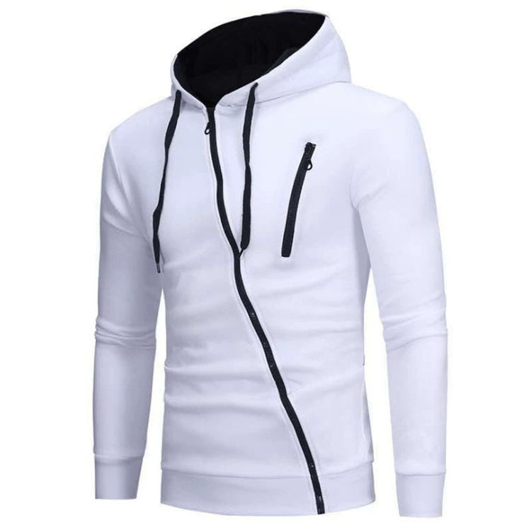 Men's Sweatshirt Fashion Oblique Zipper Sweatshirt Sports Casual Men's Hooded Long Sleeve Cardigan Jacket