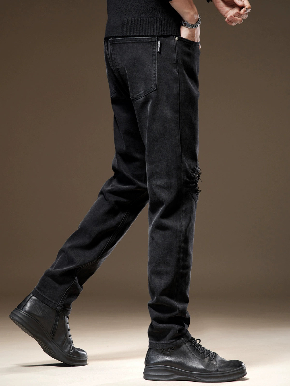 Trendy Fashion Thread Black Autumn Tapered Jeans