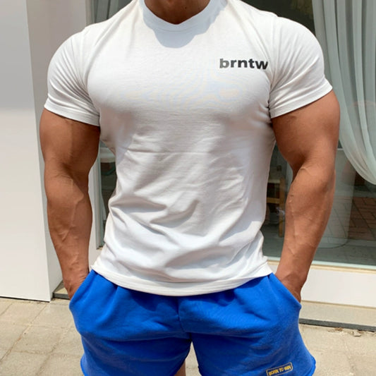 Men's Stretch Cotton Equipment Fitness Short-Sleeved Sports T-shirt