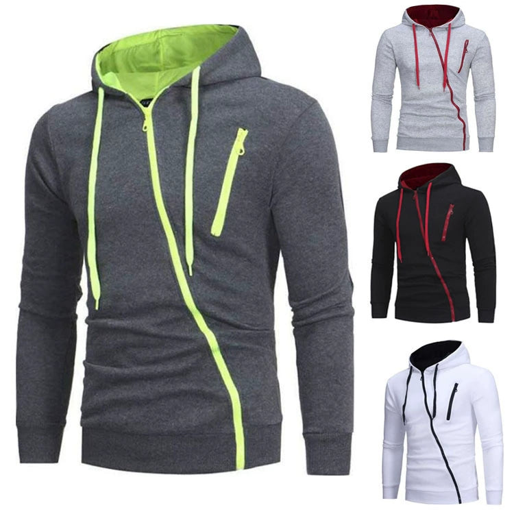 Men's Sweatshirt Fashion Oblique Zipper Sweatshirt Sports Casual Men's Hooded Long Sleeve Cardigan Jacket