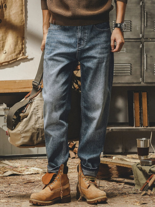 Gereno Classic Retro Spring and Autumn Washed Jeans