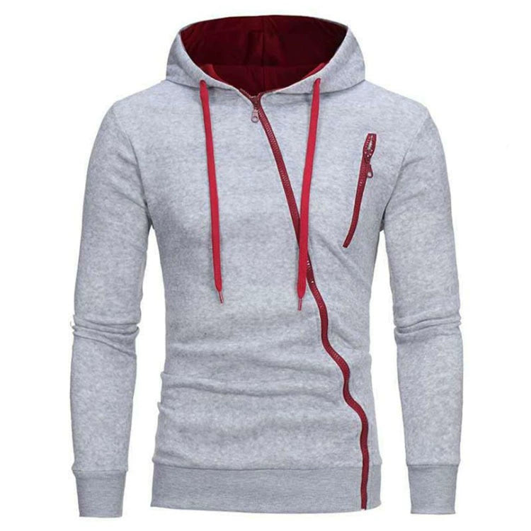 Men's Sweatshirt Fashion Oblique Zipper Sweatshirt Sports Casual Men's Hooded Long Sleeve Cardigan Jacket